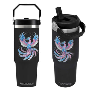 Transgender Phoenix Reborn Flip Straw Tumbler Trans Pride Flag Bird