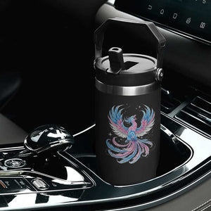 Transgender Phoenix Reborn Flip Straw Tumbler Trans Pride Flag Bird