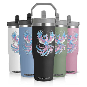 Transgender Phoenix Reborn Flip Straw Tumbler Trans Pride Flag Bird