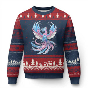 Transgender Phoenix Reborn Ugly Christmas Sweater Trans Pride Flag Bird TS12 Navy Red Print Your Wear