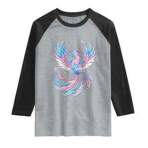 Transgender Phoenix Reborn Raglan Shirt Trans Pride Flag Bird TS12 Heather Gray Black Print Your Wear