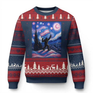 Bigfoot Starry Night Trans Rights Ugly Christmas Sweater Sasquatch LGBTQ Pride TS12 Navy Red Print Your Wear