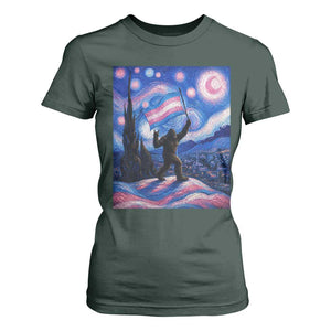 Bigfoot Starry Night Trans Rights T Shirt For Women Sasquatch LGBTQ Pride TS12 Dark Forest Green Print Your Wear