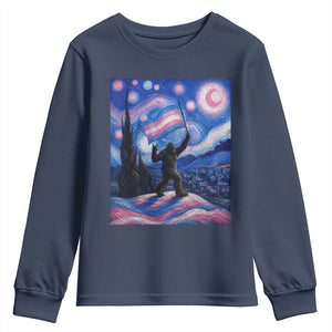 Bigfoot Starry Night Trans Rights Youth Sweatshirt Sasquatch LGBTQ Pride TS12 Navy Print Your Wear