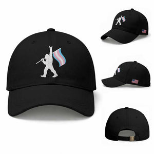 Bigfoot Rock On Trans Pride Flag Baseball Cap Sasquatch LGBTQ Ally TS12 Baseball Cap Universal Fit Black Print Your Wear