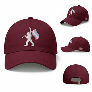Bigfoot Rock On Trans Pride Flag Baseball Cap Sasquatch LGBTQ Ally TS12 Baseball Cap Universal Fit Maroon Print Your Wear