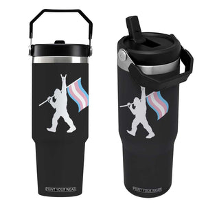 Bigfoot Rock On Trans Pride Flag Flip Straw Tumbler Sasquatch LGBTQ Ally TS12 One Size: 30 oz Black Print Your Wear