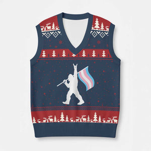 Bigfoot Rock On Trans Pride Flag V-Neck Knit Sweater Vest Sasquatch LGBTQ Ally TS12 Navy Red Print Your Wear