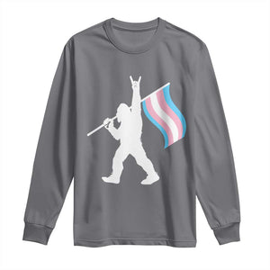 Bigfoot Rock On Trans Pride Flag Long Sleeve Shirt Sasquatch LGBTQ Ally TS12 Charcoal Print Your Wear