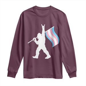 Bigfoot Rock On Trans Pride Flag Long Sleeve Shirt Sasquatch LGBTQ Ally TS12 Maroon Print Your Wear