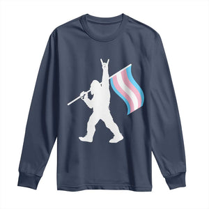 Bigfoot Rock On Trans Pride Flag Long Sleeve Shirt Sasquatch LGBTQ Ally TS12 Navy Print Your Wear