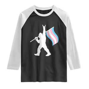 Bigfoot Rock On Trans Pride Flag Raglan Shirt Sasquatch LGBTQ Ally TS12 Black White Print Your Wear