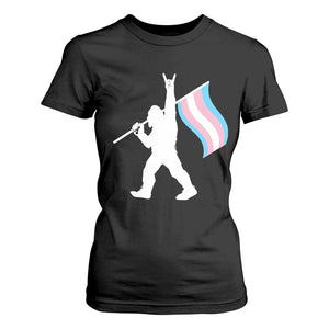 Bigfoot Rock On Trans Pride Flag T Shirt For Women Sasquatch LGBTQ Ally