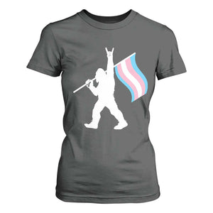 Bigfoot Rock On Trans Pride Flag T Shirt For Women Sasquatch LGBTQ Ally