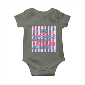 Striped Glitter Effect Printed Trans Rights Baby Onesie Be Yourself They Will Adjust TS12 Military Green Print Your Wear
