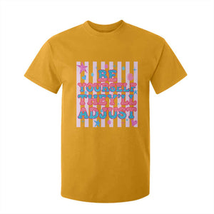 Striped Glitter Effect Printed Trans Rights T Shirt For Kid Be Yourself They Will Adjust TS12 Gold Print Your Wear