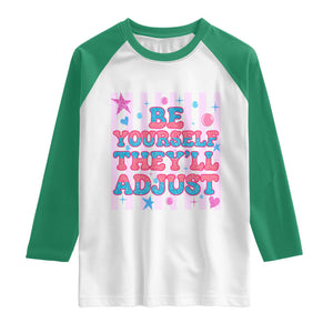 Striped Glitter Effect Printed Trans Rights Raglan Shirt Be Yourself They Will Adjust TS12 White Kelly Green Print Your Wear
