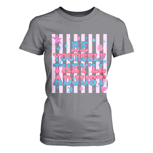 Striped Glitter Effect Printed Trans Rights T Shirt For Women Be Yourself They Will Adjust TS12 Charcoal Print Your Wear