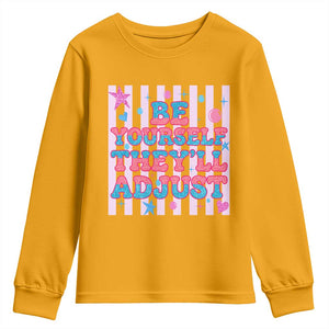 Striped Glitter Effect Printed Trans Rights Youth Sweatshirt Be Yourself They Will Adjust TS12 Gold Print Your Wear