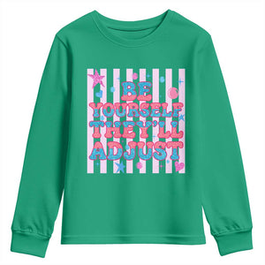 Striped Glitter Effect Printed Trans Rights Youth Sweatshirt Be Yourself They Will Adjust TS12 Irish Green Print Your Wear