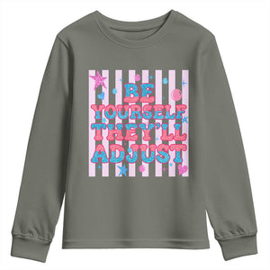 Striped Glitter Effect Printed Trans Rights Youth Sweatshirt Be Yourself They Will Adjust TS12 Military Green Print Your Wear