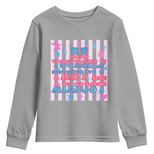 Striped Glitter Effect Printed Trans Rights Youth Sweatshirt Be Yourself They Will Adjust TS12 Sport Gray Print Your Wear