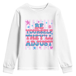 Striped Glitter Effect Printed Trans Rights Youth Sweatshirt Be Yourself They Will Adjust TS12 White Print Your Wear