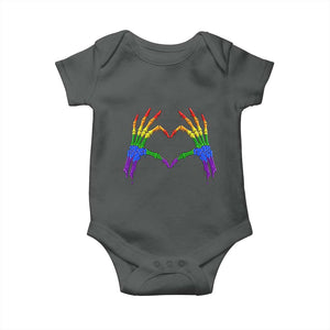 Rainbow Skeleton Heart Hands Baby Onesie LGBTQ Pride Support Graphic TS12 Dark Heather Print Your Wear