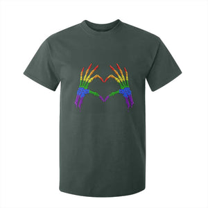 Rainbow Skeleton Heart Hands T Shirt For Kid LGBTQ Pride Support Graphic TS12 Dark Forest Green Print Your Wear
