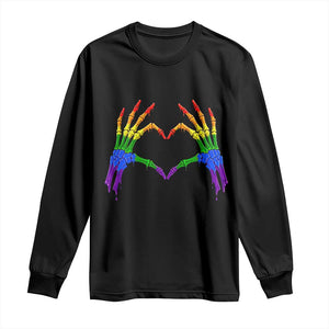 Rainbow Skeleton Heart Hands Long Sleeve Shirt LGBTQ Pride Support Graphic TS12 Black Print Your Wear