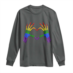 Rainbow Skeleton Heart Hands Long Sleeve Shirt LGBTQ Pride Support Graphic TS12 Dark Heather Print Your Wear