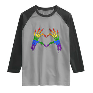 Rainbow Skeleton Heart Hands Raglan Shirt LGBTQ Pride Support Graphic TS12 Sport Gray Black Print Your Wear