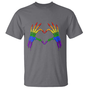 Rainbow Skeleton Heart Hands T Shirt LGBTQ Pride Support Graphic TS12 Charcoal Print Your Wear