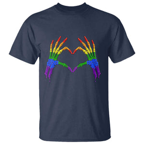 Rainbow Skeleton Heart Hands T Shirt LGBTQ Pride Support Graphic TS12 Navy Print Your Wear