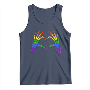 Rainbow Skeleton Heart Hands Tank Top LGBTQ Pride Support Graphic TS12 Navy Print Your Wear