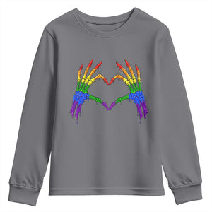 Rainbow Skeleton Heart Hands Youth Sweatshirt LGBTQ Pride Support Graphic TS12 Charcoal Print Your Wear