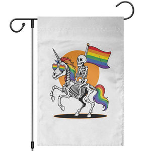 Funny Skeleton Riding Unicorn LGBTQ Pride Garden Flag Rainbow Fantasy Graphic TS12 White Print Your Wear