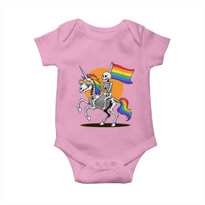 Funny Skeleton Riding Unicorn LGBTQ Pride Baby Onesie Rainbow Fantasy Graphic TS12 Light Pink Print Your Wear