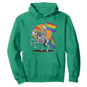 Funny Skeleton Riding Unicorn LGBTQ Pride Hoodie Rainbow Fantasy Graphic TS12 Irish Green Print Your Wear