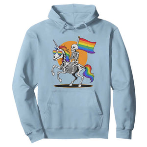 Funny Skeleton Riding Unicorn LGBTQ Pride Hoodie Rainbow Fantasy Graphic TS12 Light Blue Print Your Wear