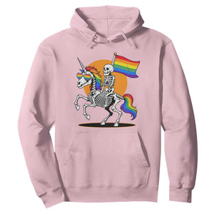 Funny Skeleton Riding Unicorn LGBTQ Pride Hoodie Rainbow Fantasy Graphic TS12 Light Pink Print Your Wear