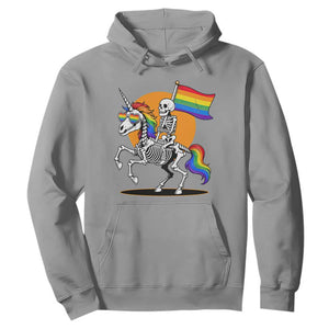 Funny Skeleton Riding Unicorn LGBTQ Pride Hoodie Rainbow Fantasy Graphic TS12 Sport Gray Print Your Wear