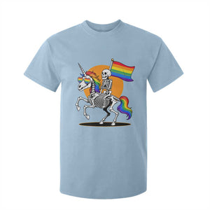 Funny Skeleton Riding Unicorn LGBTQ Pride T Shirt For Kid Rainbow Fantasy Graphic TS12 Light Blue Print Your Wear