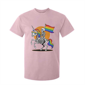 Funny Skeleton Riding Unicorn LGBTQ Pride T Shirt For Kid Rainbow Fantasy Graphic TS12 Light Pink Print Your Wear