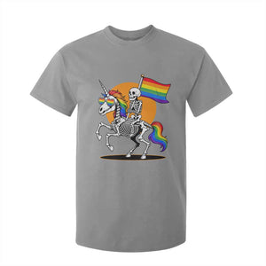 Funny Skeleton Riding Unicorn LGBTQ Pride T Shirt For Kid Rainbow Fantasy Graphic TS12 Sport Gray Print Your Wear