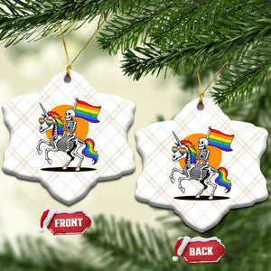 Funny Skeleton Riding Unicorn LGBTQ Pride Ceramic Ornament Rainbow Fantasy Graphic TS12 Print Your Wear
