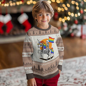 Funny Skeleton Riding Unicorn LGBTQ Pride Ugly Christmas Sweater Rainbow Fantasy Graphic TS12 Mocha Mousse Print Your Wear