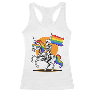 Funny Skeleton Riding Unicorn LGBTQ Pride Racerback Tank Top Rainbow Fantasy Graphic TS12 White Print Your Wear