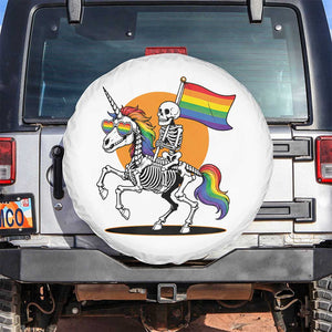 Funny Skeleton Riding Unicorn LGBTQ Pride Spare Tire Cover Rainbow Fantasy Graphic TS12 No hole White Print Your Wear
