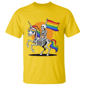 Funny Skeleton Riding Unicorn LGBTQ Pride T Shirt Rainbow Fantasy Graphic TS12 Daisy Print Your Wear